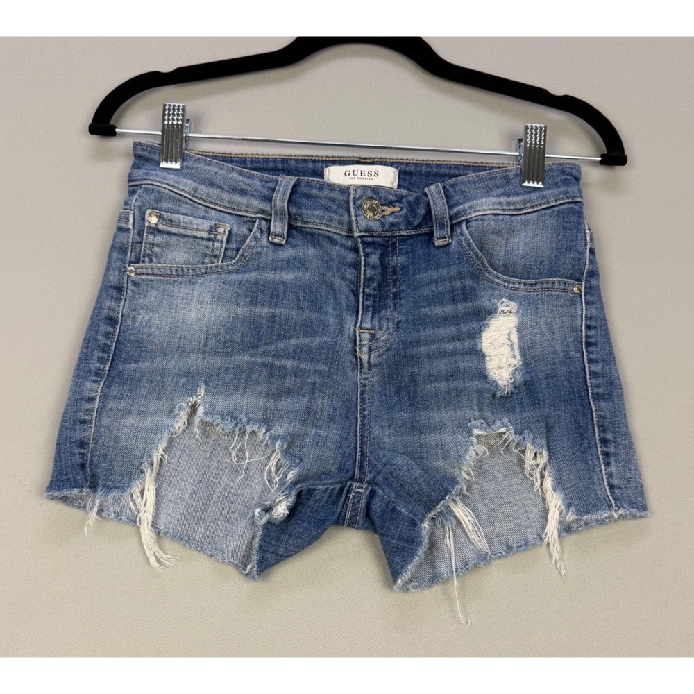 Guess Los Angeles Distressed Denim Cutoff Short Shorts Y2K Beach Grunge Size 25